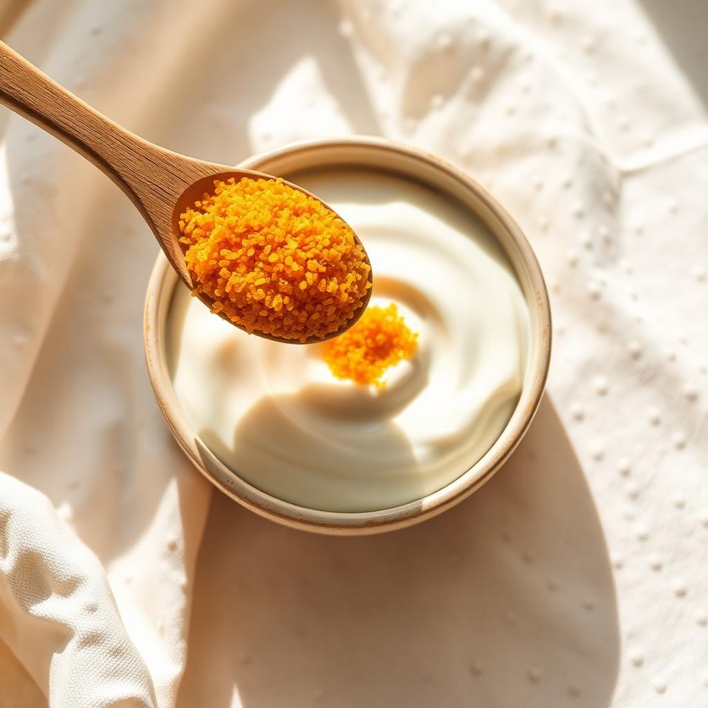 A spoonful of bee bread stirred into yoghurt