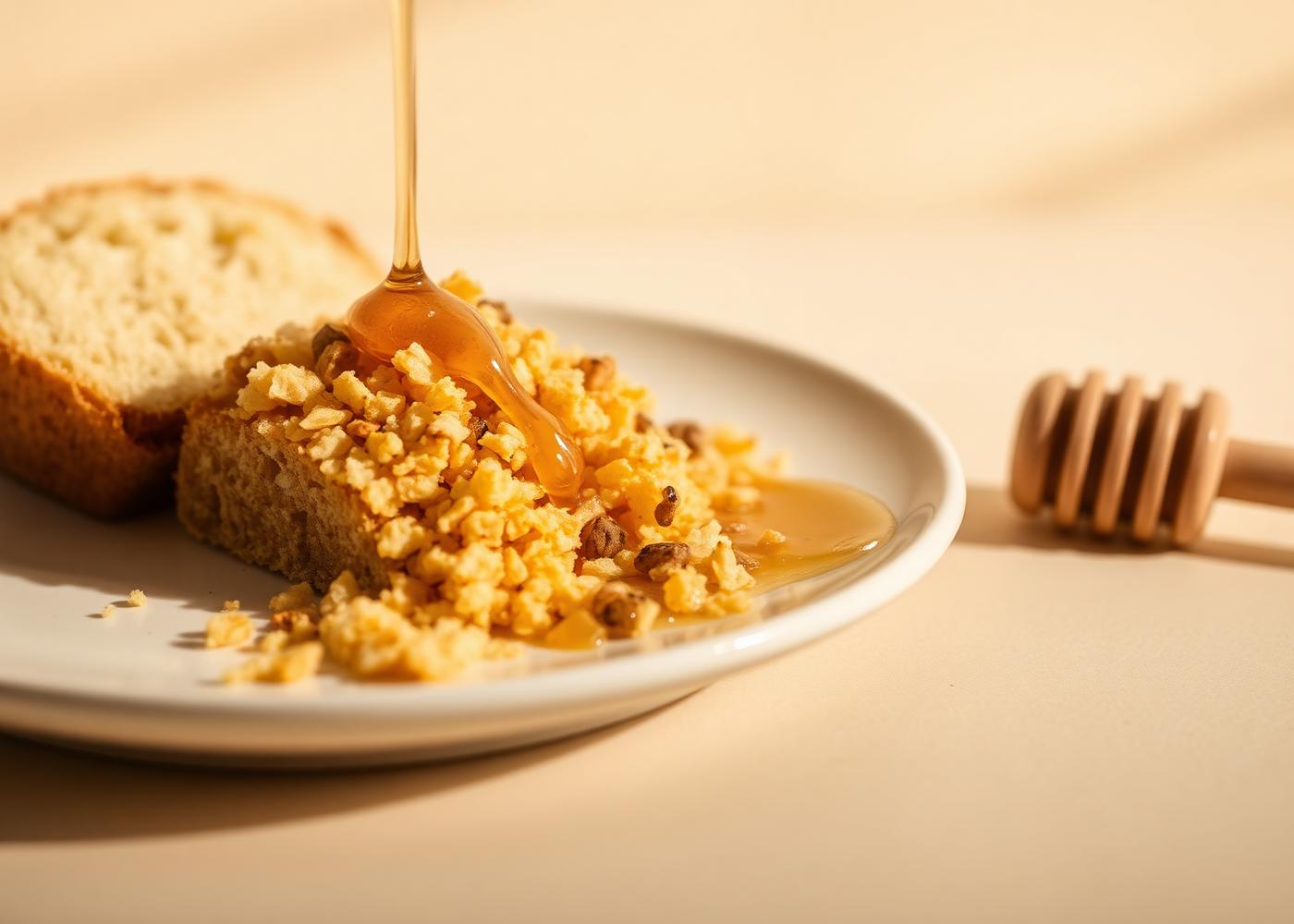 Golden bee bread granules with raw honey